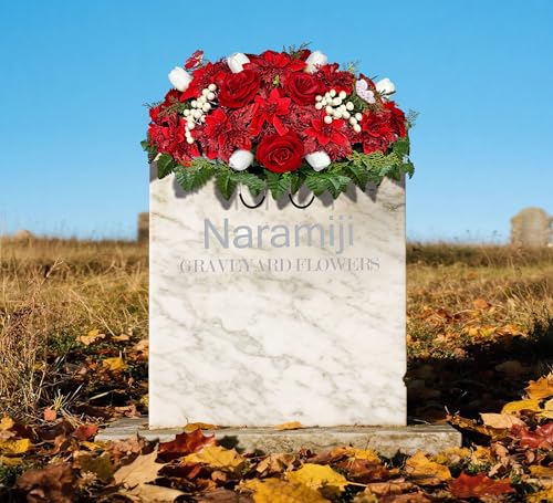 Artificial Cemetery Flowers for Grave Decoration with Adjustable Headstone Saddle - Realistic Winter Memorial Arrangement