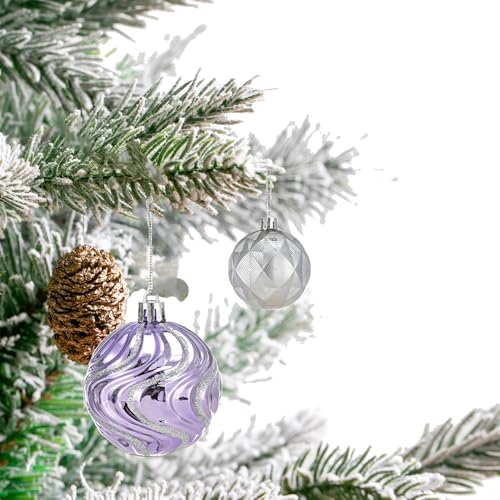 Unbreakable Christmas Ball Ornaments - Purple Silver, 2.36 Inch, 30 Pack - Holiday Tree Decor