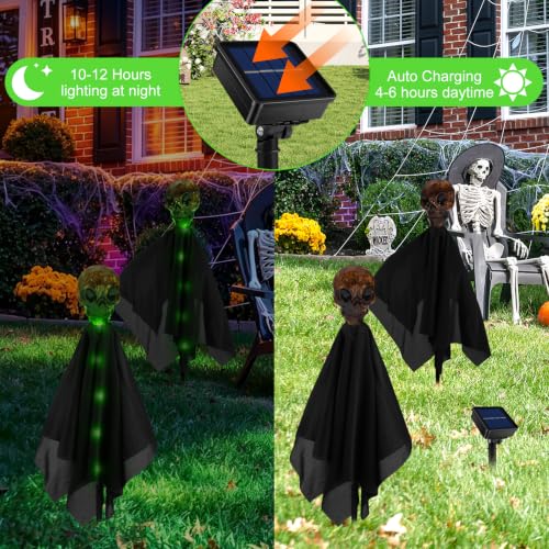 Outdoor Solar Skull Path Lights - Creepy Halloween Garden Decor Set of 4