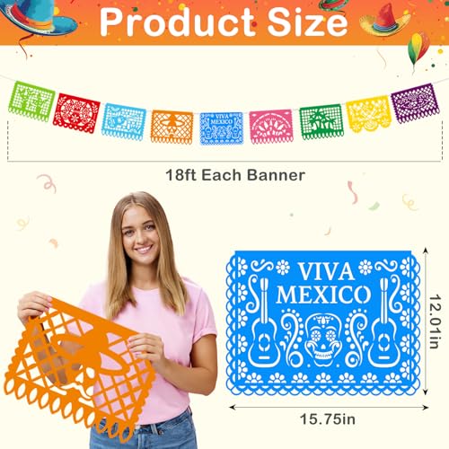 Blue Dia De Los Muertos Papel Picado Banner Set - 12 Pack, 216FT