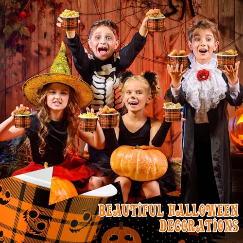 Halloween Pumpkin Face Disposable Paper Cups 16oz Bulk Snack Bowls - 60 Pack
