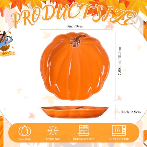 Pumpkin Ceramic Plates Set of 4 - 8 Inch Fall Thanksgiving Dinnerware - Versatile Serving Dishes for Salads Fruits and Desserts