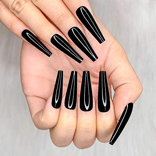 Artquee 24pcs Black Ballerina Long Coffin Glossy Fake Nails - Variation CB-B