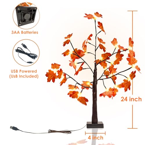 Maple Tree Lights - 2 Pack 2FT Artificial Fall Trees with Timer & LED Warm White for Indoor Decor