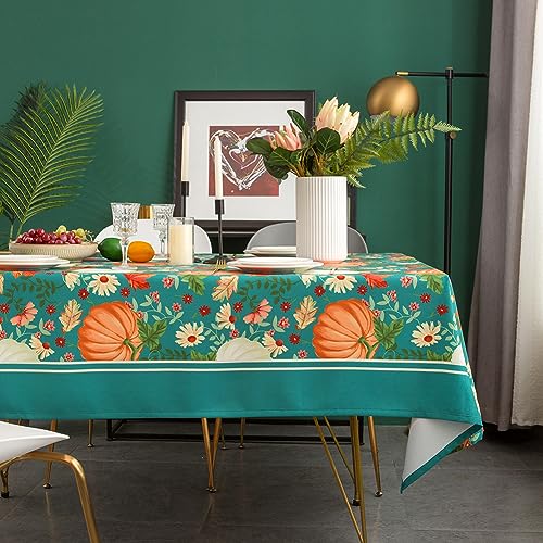 Turquoise Pumpkin Fall Tablecloth - Rectangular Harvest Waterproof 60x120in