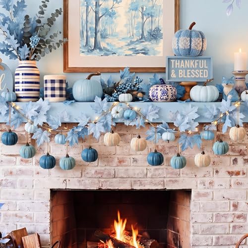 Resin Fall Pumpkin Ornaments for Tree - Blue Farmhouse Decor, 12 Pcs