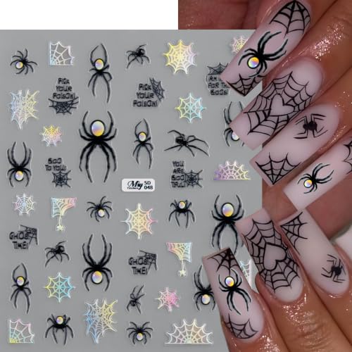 Halloween Nail Stickers 5D Self-Adhesive Spider Web & Rose Floral Decals - Style08
