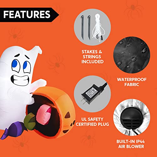 5 Ft Halloween Inflatable Ghost with Candy Pumpkin Cauldron Yard Decor