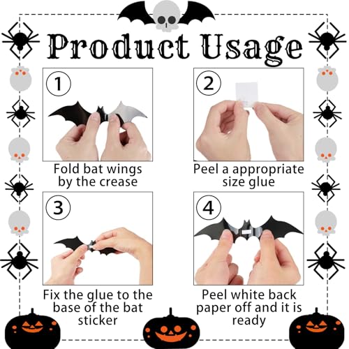 3D Halloween Bat Wall Decor - 140 Reusable PVC Bats for Home & Party