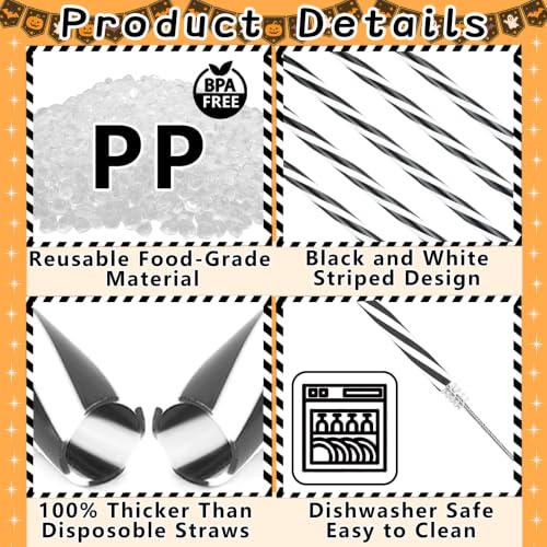 Reusable Black and White Striped Drinking Straws - Pack of 50 for Parties & Events