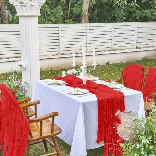 2 Pack Red Cheesecloth Table Runner for Fall Christmas Party Decor - 10FT