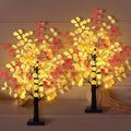 2 Pack 24-Inch Prelit Fall Eucalyptus Trees with Pumpkin LED Lights - Battery Operated Autumn Tabletop Decor