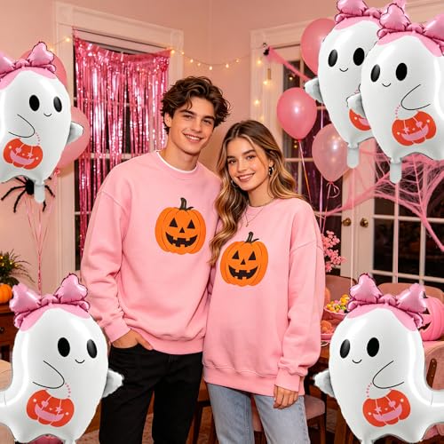 Pink Ghost Balloons Kit with Bow for Halloween Party Decorations - Set of 5