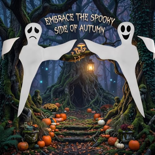 White 52-Inch Hanging Ghost Halloween Decor - Outdoor Yard Decoration, 2PCS