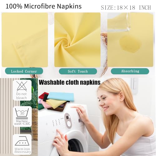Set of 8 Pale Yellow Cloth Napkins - Washable & Absorbent Table Linens