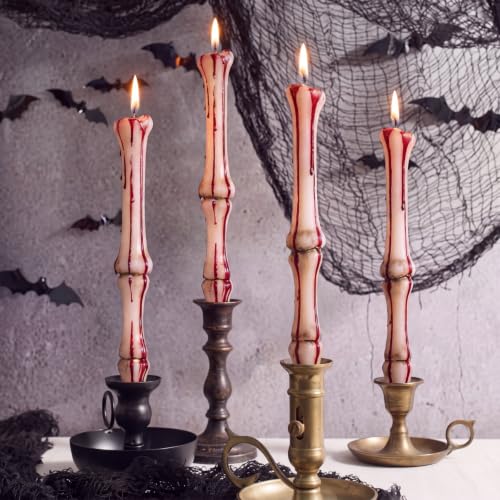 Halloween Bone Candles - Bleeding Bone Taper Candles Set of 4 for October Decor