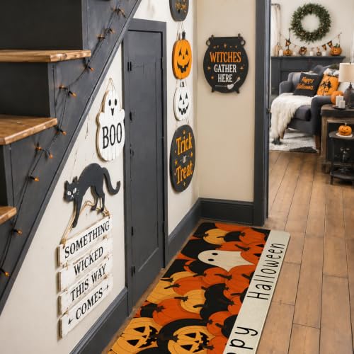 Halloween Ghost Pumpkin Kitchen Mat Set of 2 Non-Slip Washable Decor - Ghost Pumpkin