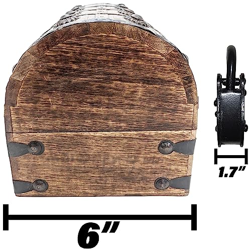 Pirate's Treasure Chest Jewelry Box with Lock & 2 Keys - 8x6x6 Inches, Wooden Nautical Decor - 1 Pack