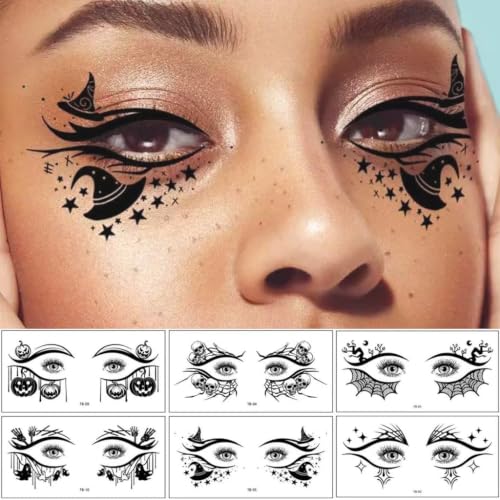 Halloween Ghost Bat Spider Web Temporary Tattoos Face & Eye Makeup Kit for Women Girls - Spider Web Variation