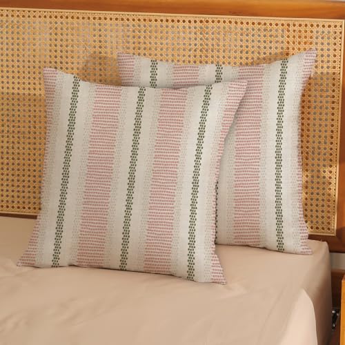 22x22 Inch Boho Pillow Covers Set of 2 - Pink Sage Green Linen Throw Pillows