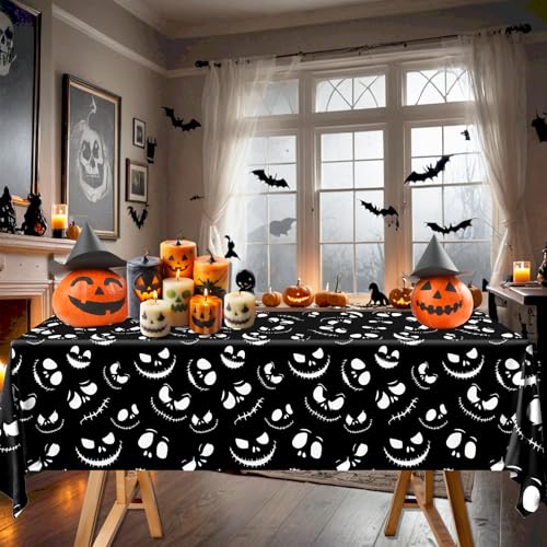Halloween Tablecloth 2-Pack Black and White Nightmare Party Decor 70x43 Inches