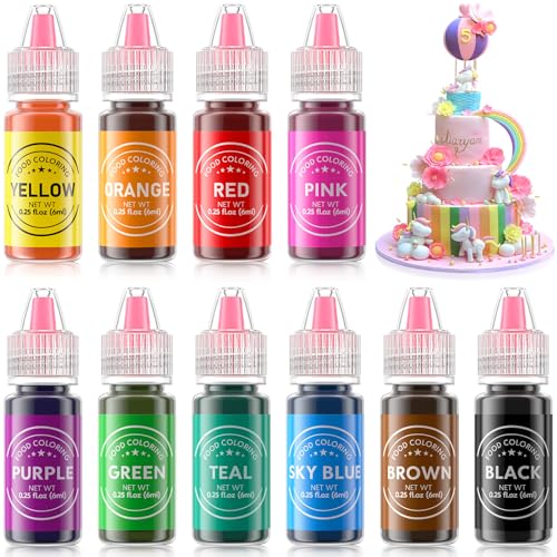 Food Coloring Liquid Set 10 Colors for Baking Cake Icing Cookies - 0.25 Fl Oz Pack of 10