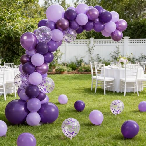 Dark Purple Balloons Set with Metallic & Confetti Options - 100pcs Balloon Decorations
