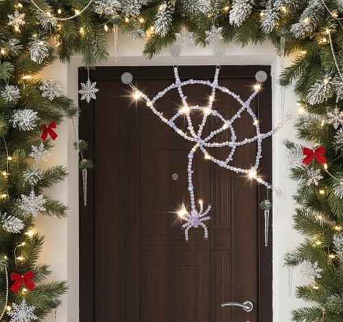 Large Halloween Crystal Spider Web Door Decoration with Spider Accent