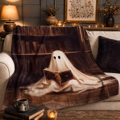 Cute Ghost Reader Blanket Halloween Throw for Book Lovers - Brown & Pink Variations
