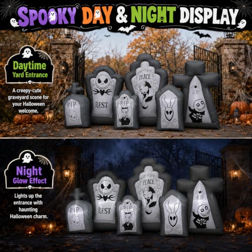 6.9FT Inflatable Halloween Tombstone Set with LED Lights for Outdoor Yard Decor