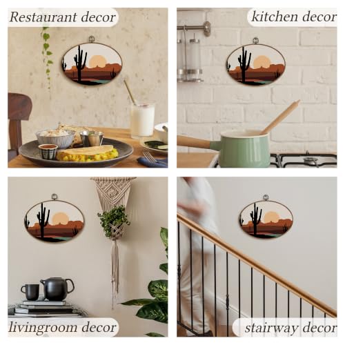 Oval Wall Art Decor - Desert Landscape Boho Canvas Artwork for Home & Living Room