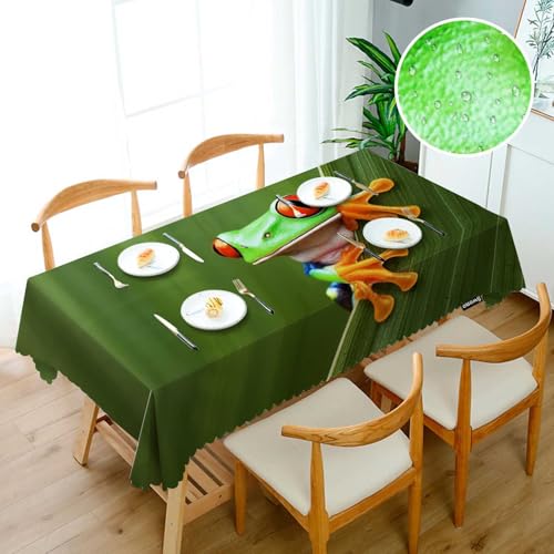 Tree Frog Tablecloth 52x70 Inch Rectangular Tropical Leaves Animal Decor