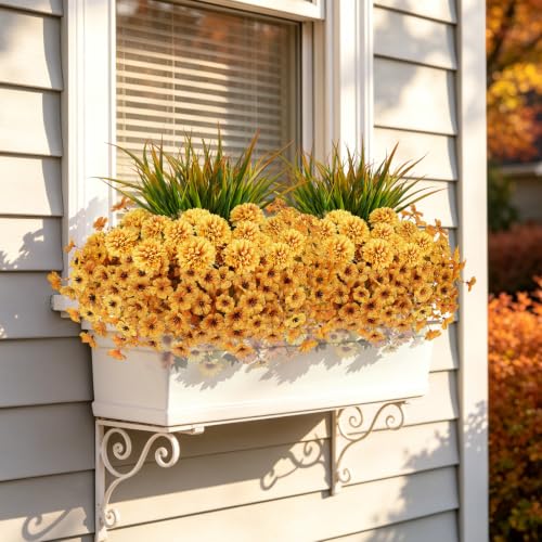 Artificial Fall Flowers for Outdoors - UV Resistant Silk Mums & Chrysanthemums - Yellow & Grass Variation of THIS listing