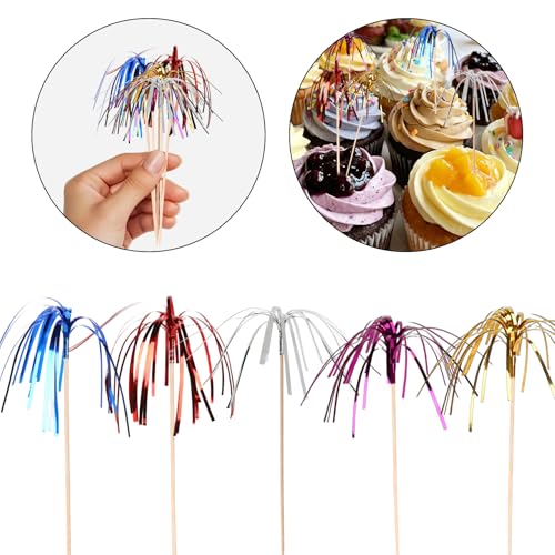 120pcs Firework Cocktail Picks - Purple, Red, Blue, Silver, Gold for Parties