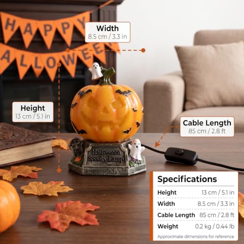 Halloween Spooky Jack-O'-Lantern LED Lamp - Little Pumpkin with Ghosts Bats Tombstone