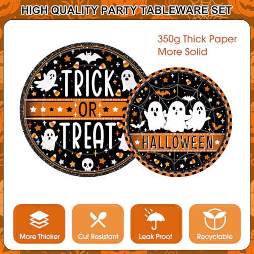 Halloween Disposable Tableware Set - Ghost & Trick or Treat Plates Napkins Cups Banner - 82 Pcs