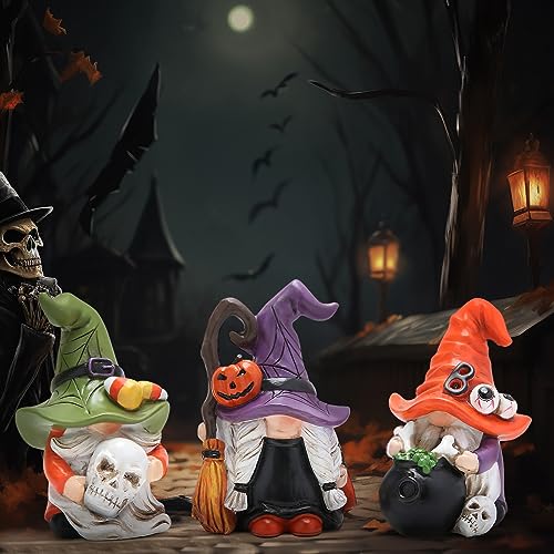 Halloween Gnome Decorations Set - Handmade Elf Figurines with Multicolor Accents