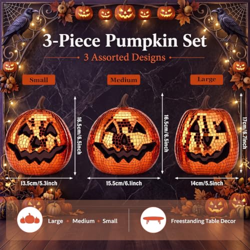 Simgoing 3 Pack Large Halloween Disco Pumpkin Decor - Ghost & Orange Variations