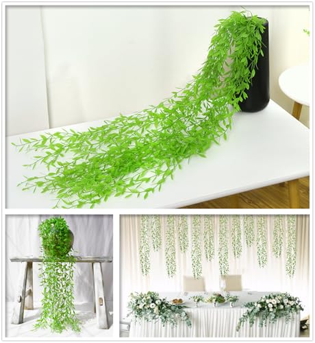 Willow Branches - Green 10 Pack Artificial Hanging Vines for Indoor Outdoor Decor