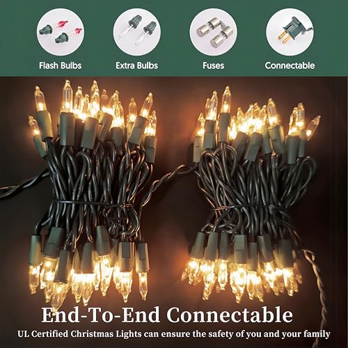 Wabarle Connectable Christmas Lights 100 Count Warm White Indoor Outdoor 2-Pack