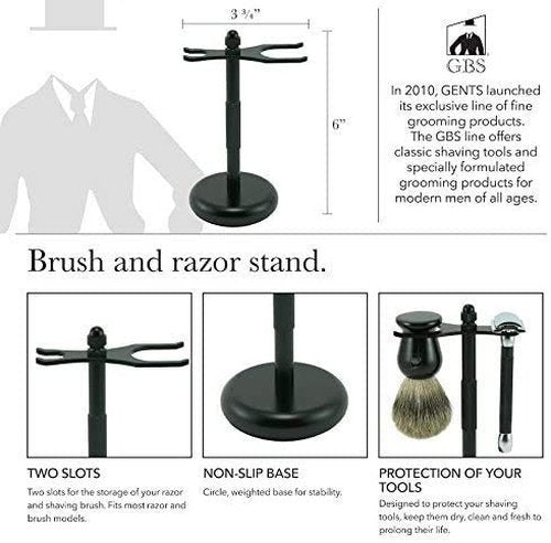 G.B.S Men's Classic Straight Edge Razor Saloon Shavette Professional Quality Black Brush And Razor Stand - Black Horn Handle Includes 10 Blades Manual Shaver Effortless Glide Pain Free