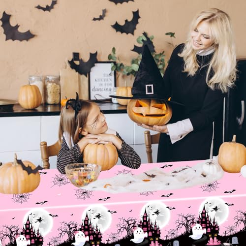 6 pcs Pink Halloween Boo Party Tablecloths Baby Shower Decorations - Waterproof & Disposable