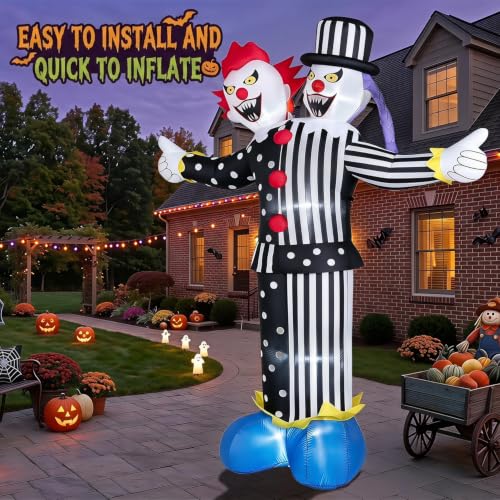 8FT Halloween Inflatable Clown with LED Lights - Outdoor Yard Decor, Black Variation