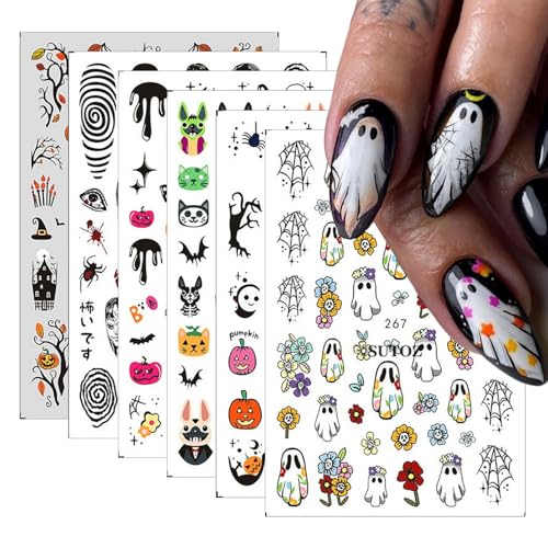 Halloween Nail Art Stickers Set - Ghost Pumpkin Spider Web Flowers - Style 7