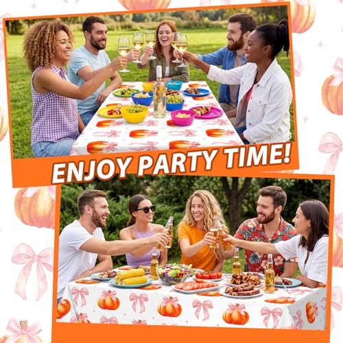 Pink Pumpkin Fall Tablecloth 54x108 Inch - Autumn Party Decor
