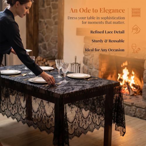 Black Lace Tablecloth 60x120 Inch Rectangle for Wedding Reception - Variation: Black / 1