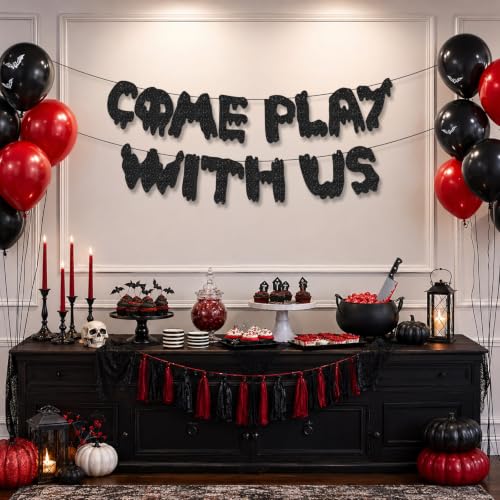 Halloween Banner - 6Ft Spooky “Come Play With Us” Decor for Haunted House & Party