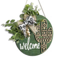 Putuo Decor Cactus Western Aztec Welcome Door Sign 12-Inch Wooden Wreath