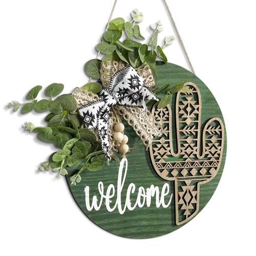 Putuo Decor Cactus Western Aztec Welcome Door Sign 12-Inch Wooden Wreath