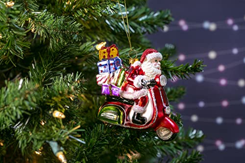Moped Santa Ornament - Large Holiday Xmas Decoration - Santa Collection